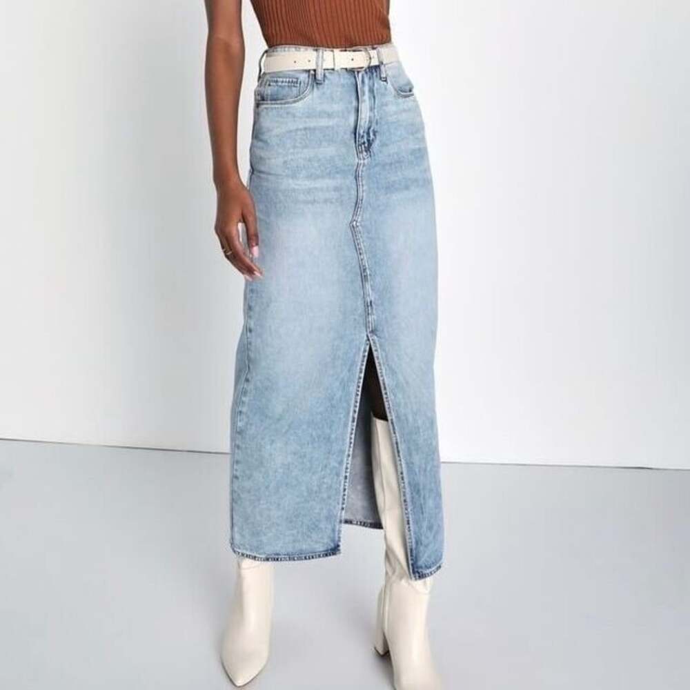 BlankNYC In My Mind Light Wash Denim High-Rise Maxi Skirt 30